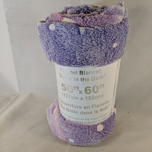 Bellisimo Glow in the Dark GITD Purple Unicorn Flannel Blanket 50"x60" NEW - Picture 3 of 7